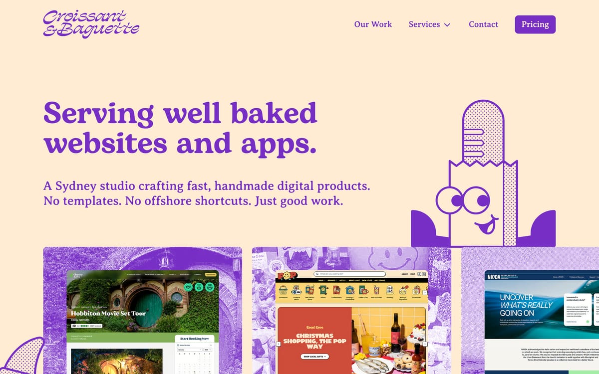 The Croissant & Baguette homepage, an Australian web development studio.